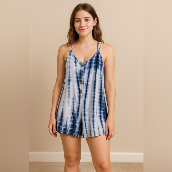 Versona Pants - Versona Blue Tie-Dye Romper - Size Medium